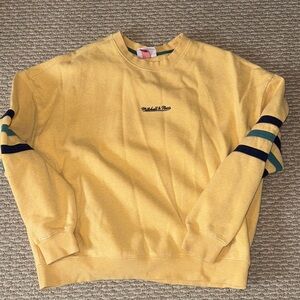 Mitchell & Ness Yellow Crewneck Sweater with Striped Sleeves